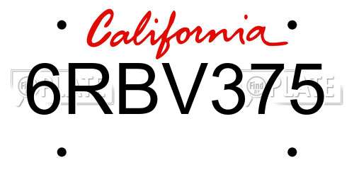 6RBV375 California License Plate