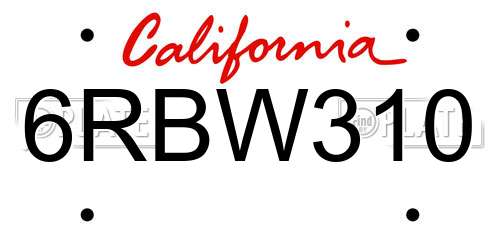 6RBW310 California License Plate