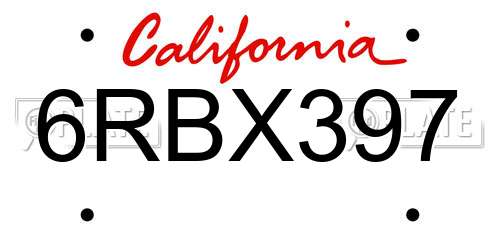 6RBX397 California License Plate