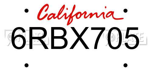 6RBX705 California License Plate