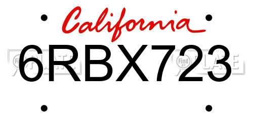 6RBX723 California License Plate