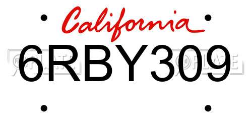 6RBY309 California License Plate