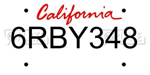 6RBY348 California License Plate