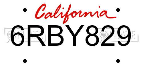 6RBY829 California License Plate