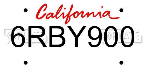 6RBY900 California License Plate