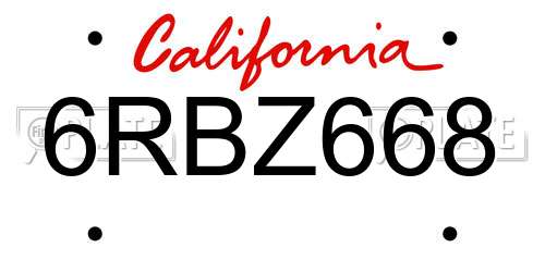 6RBZ668 California License Plate
