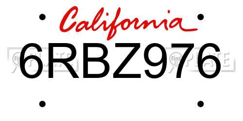 6RBZ976 California License Plate