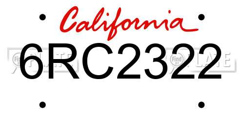 6RC2322 California License Plate