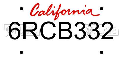 6RCB332 California License Plate
