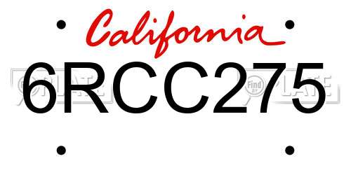 6RCC275 California License Plate