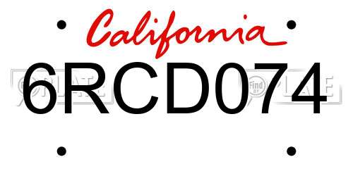 6RCD074 California License Plate