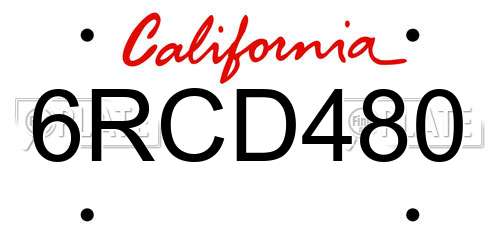 6RCD480 California License Plate