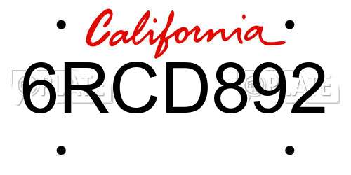 6RCD892 California License Plate