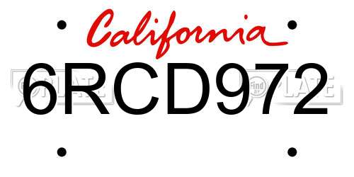 6RCD972 California License Plate