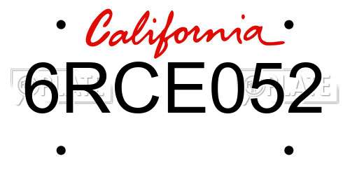 6RCE052 California License Plate