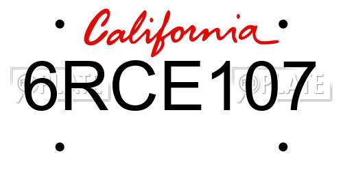 6RCE107 California License Plate