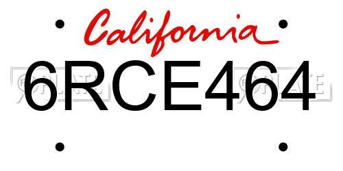 6RCE464 California License Plate