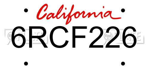 6RCF226 California License Plate