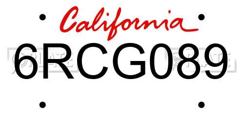 6RCG089 California License Plate