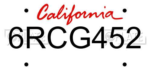 6RCG452 California License Plate