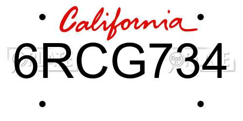 6RCG734 California License Plate