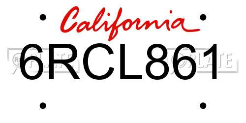 6RCL861 California License Plate
