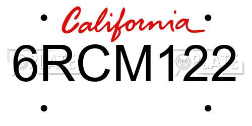 6RCM122 California License Plate