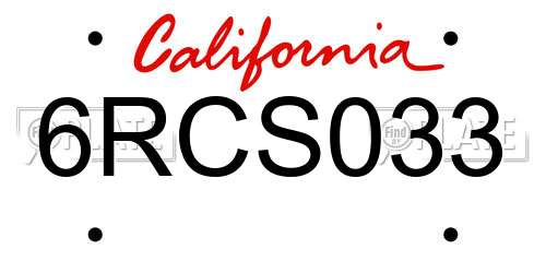 6RCS033 California License Plate