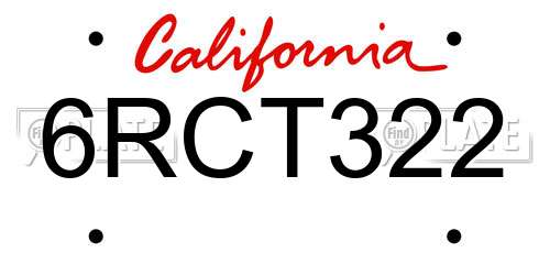 6RCT322 California License Plate