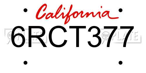 6RCT377 California License Plate