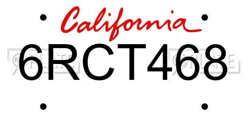6RCT468 California License Plate