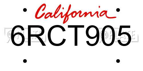 6RCT905 California License Plate