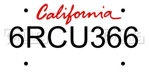 6RCU366 California License Plate
