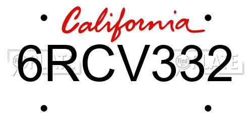 6RCV332 California License Plate