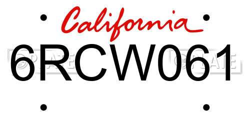 6RCW061 California License Plate