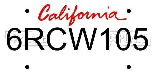 6RCW105 California License Plate