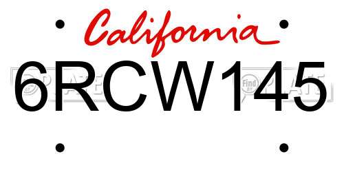 6RCW145 California License Plate