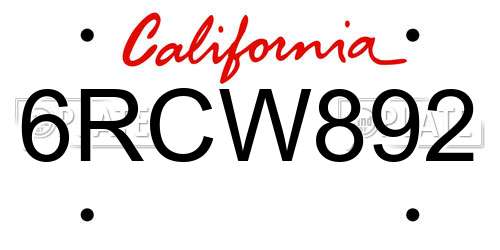 6RCW892 California License Plate