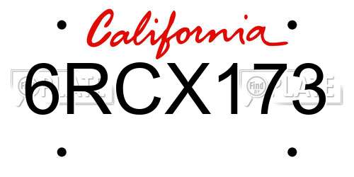 6RCX173 California License Plate