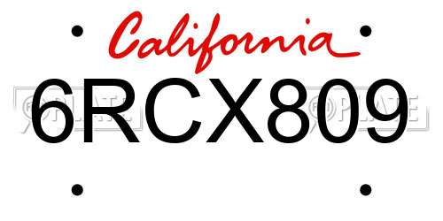 6RCX809 California License Plate