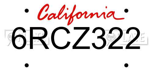 6RCZ322 California License Plate