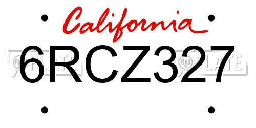 6RCZ327 California License Plate