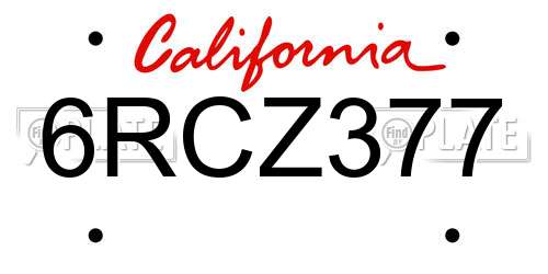 6RCZ377 California License Plate