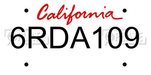 6RDA109 California License Plate