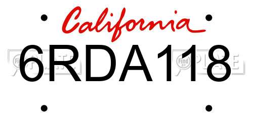 6RDA118 California License Plate