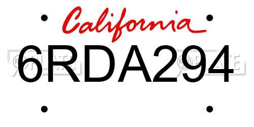 6RDA294 California License Plate