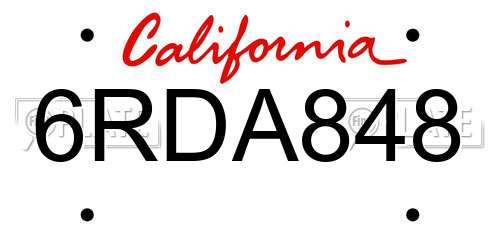 6RDA848 California License Plate