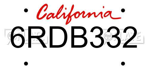 6RDB332 California License Plate