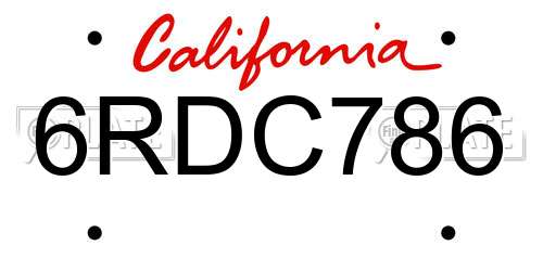 6RDC786 California License Plate