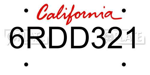 6RDD321 California License Plate